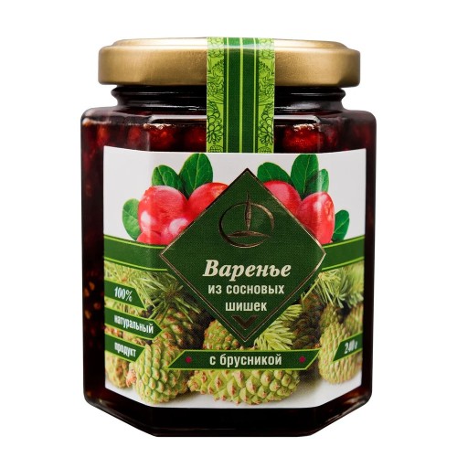 Pine cone jam with cowberry, 240 g